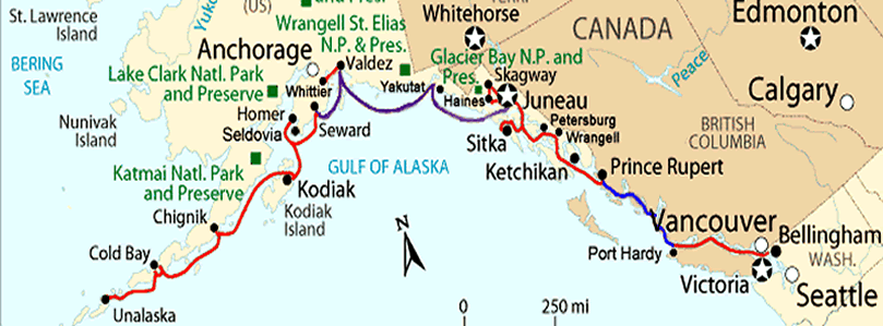 ⚓ Alaska Ferry Route Map, Washington Ferry Routes, Seattle to Alaska Ferries - Book all major BC